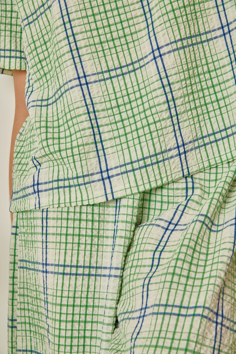 Pantalon Texturé Géométrique - Vert et Bleu
