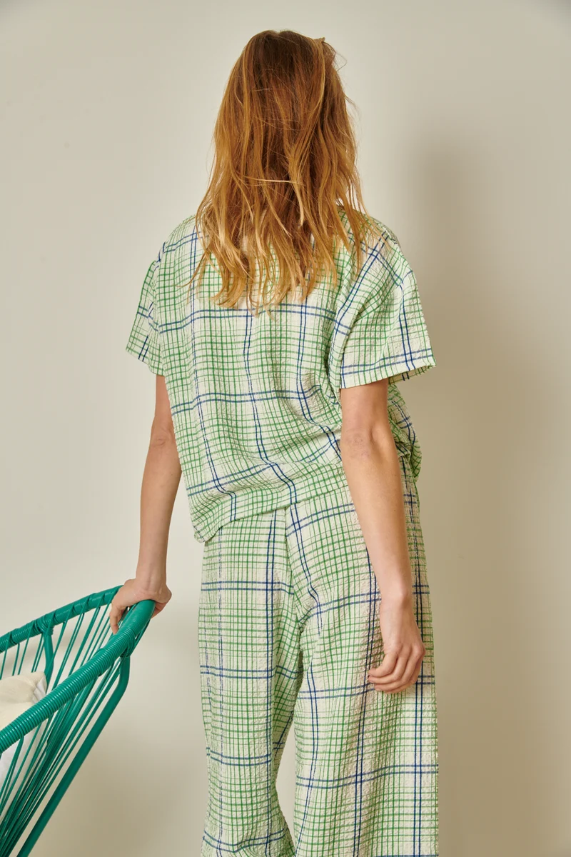 Pantalon Texturé Géométrique - Vert et Bleu