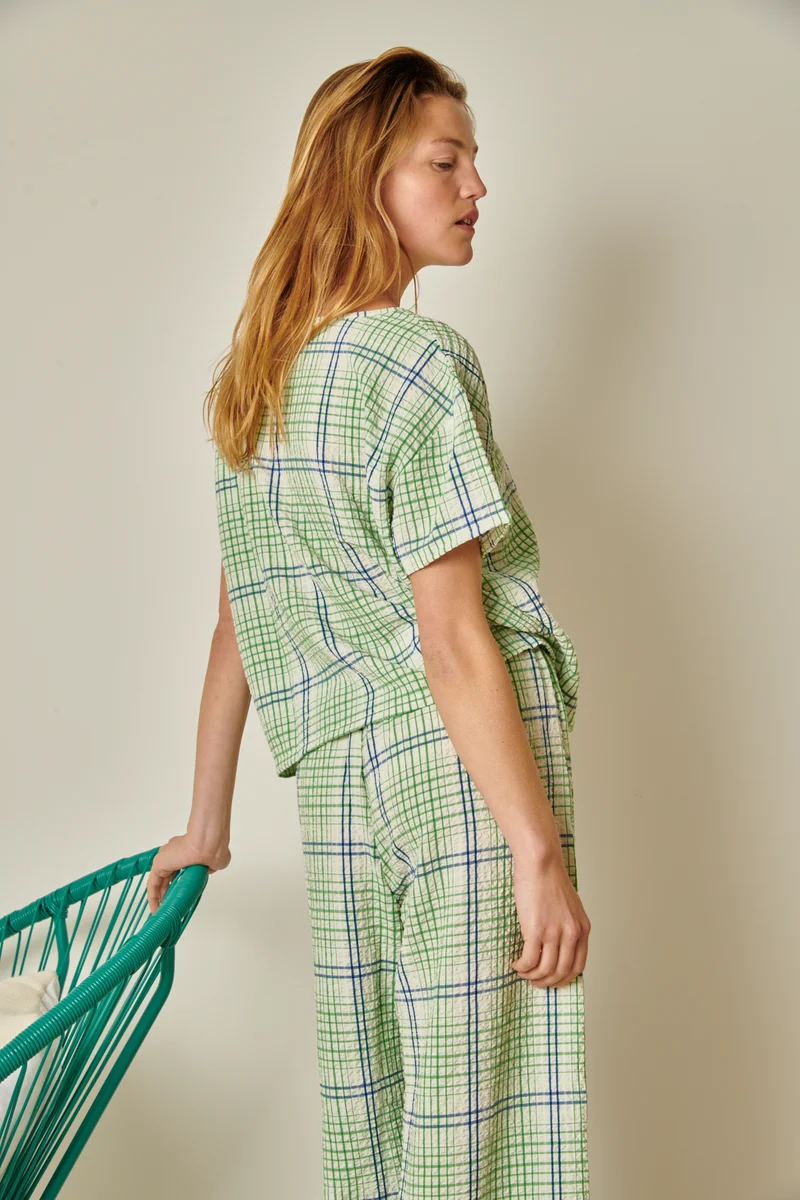 Pantalon Texturé Géométrique - Vert et Bleu