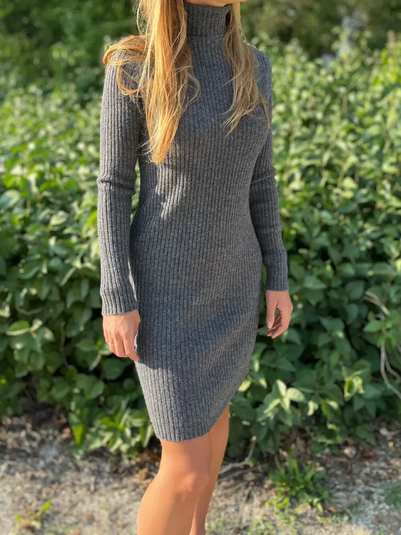 Robe Pull Col Roulé 100% Laine - Aby