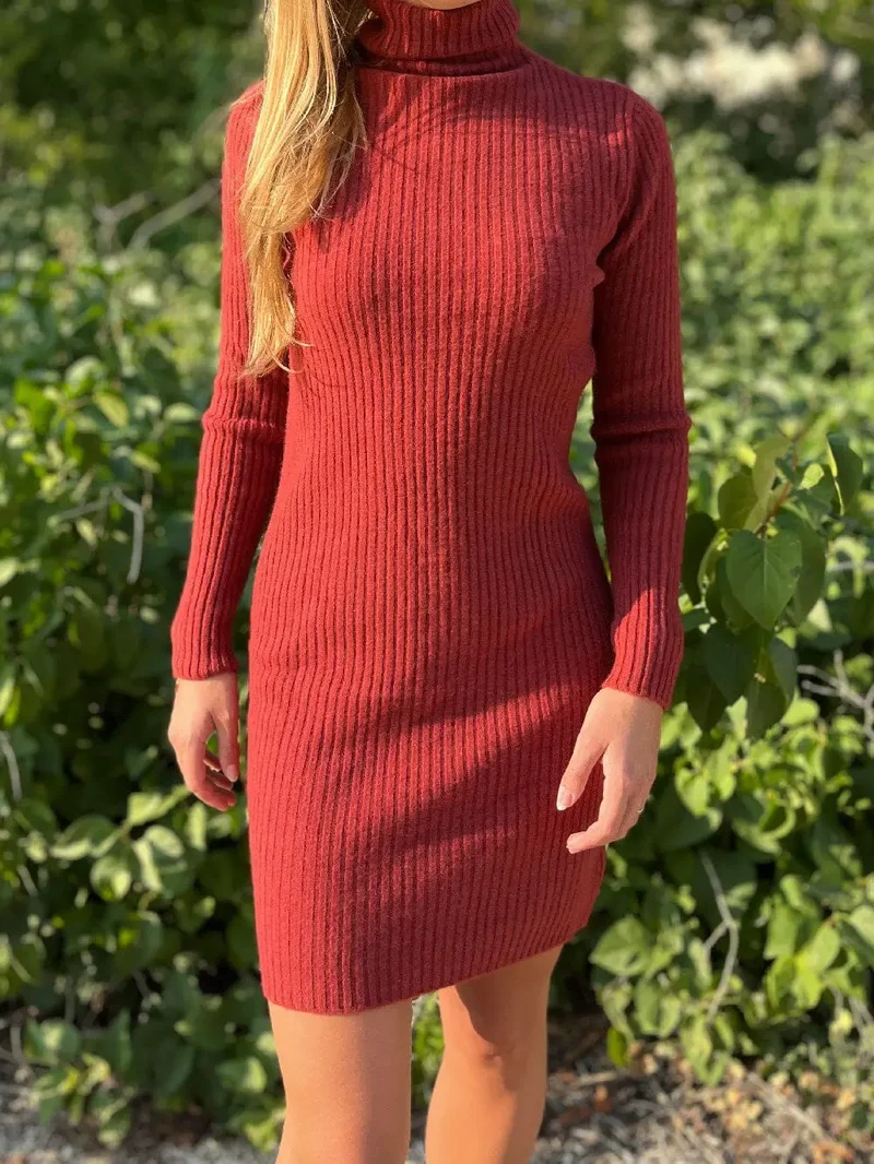 Robe Pull Col Roulé 100% Laine - Aby