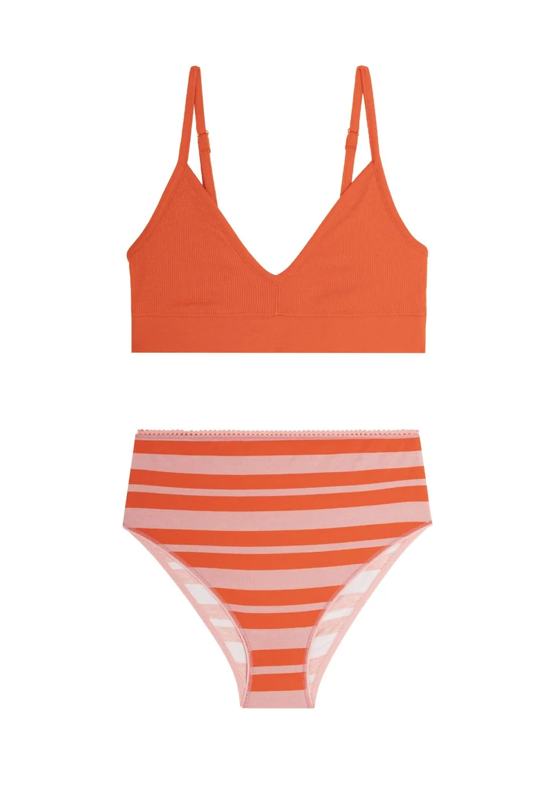 1 BRASSIERE - Rouge + 1 TAILLE HAUTE - Retro lines rouge