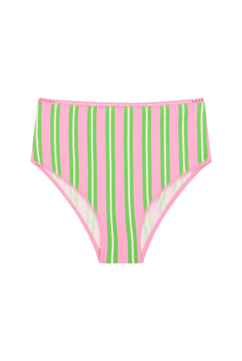 Culotte Taille Haute Coton BIO - Rayures Vertes et Roses