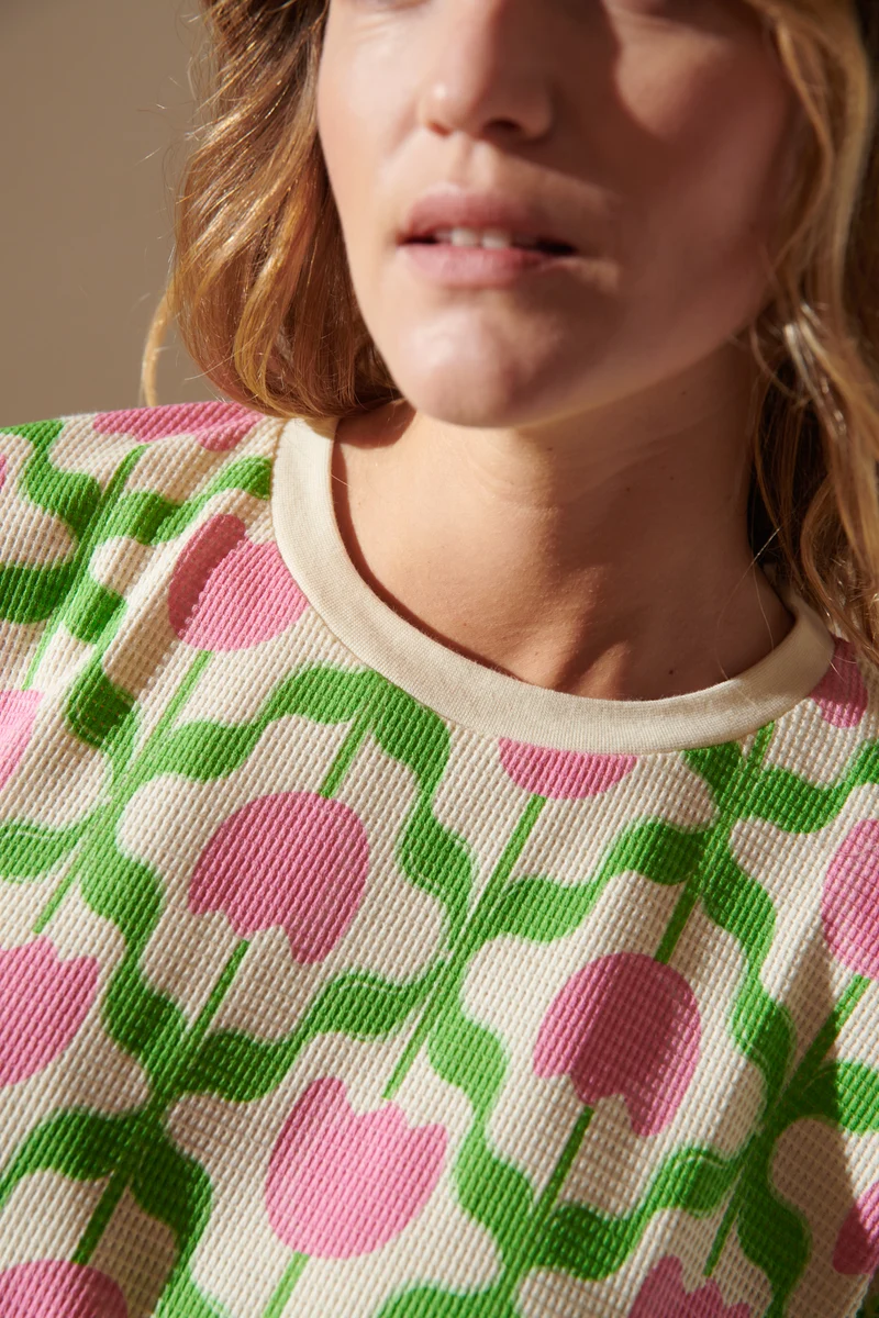 Pyjama Gaufré Coton BIO - Tulipes Roses