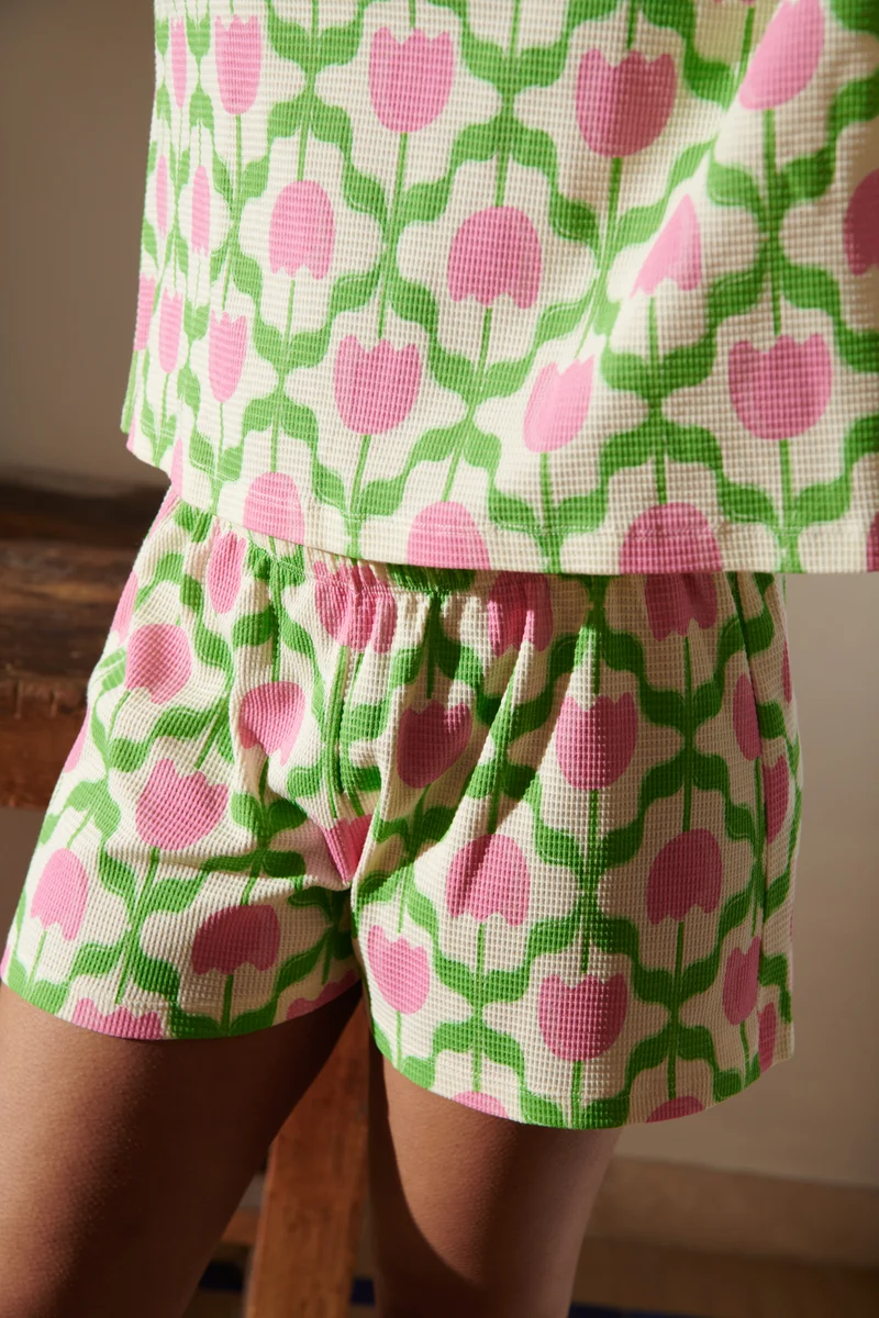 Pyjama Gaufré Coton BIO - Tulipes Roses