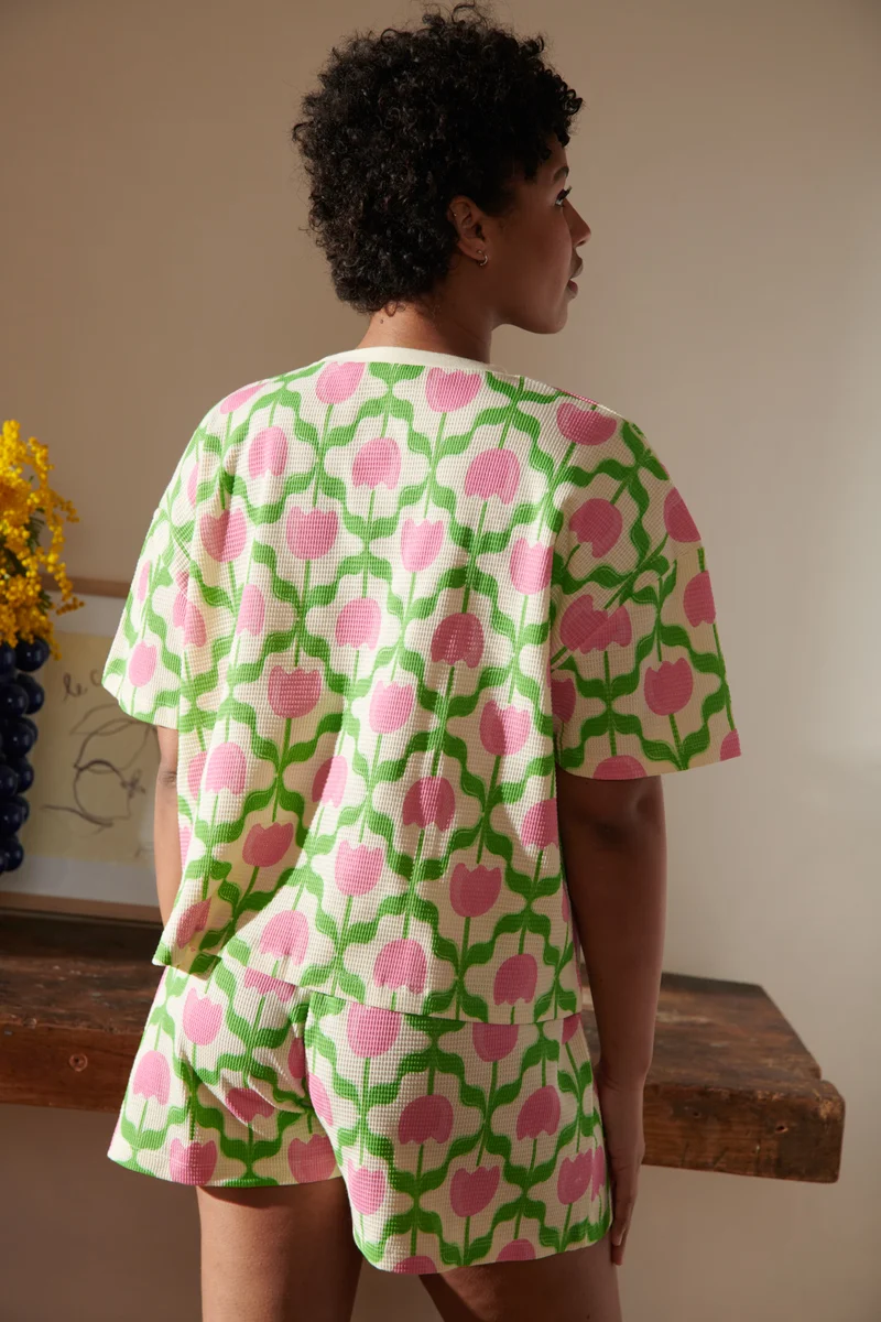 Pyjama Gaufré Coton BIO - Tulipes Roses