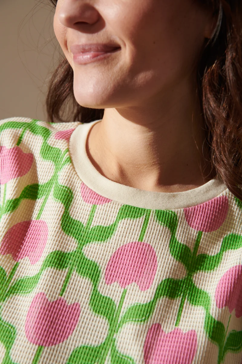 Pyjama Gaufré Coton BIO - Tulipes Roses