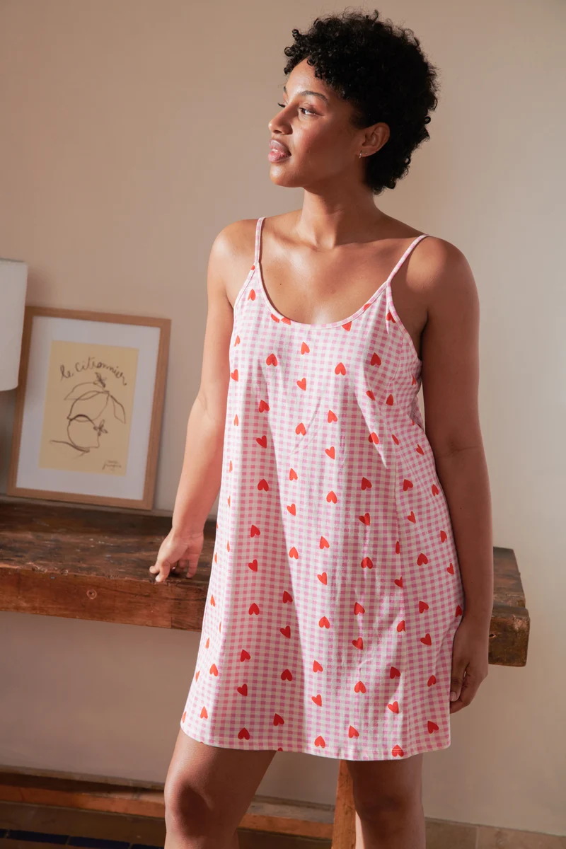 Nuisette Coton BIO - Vichy Coeurs Rose