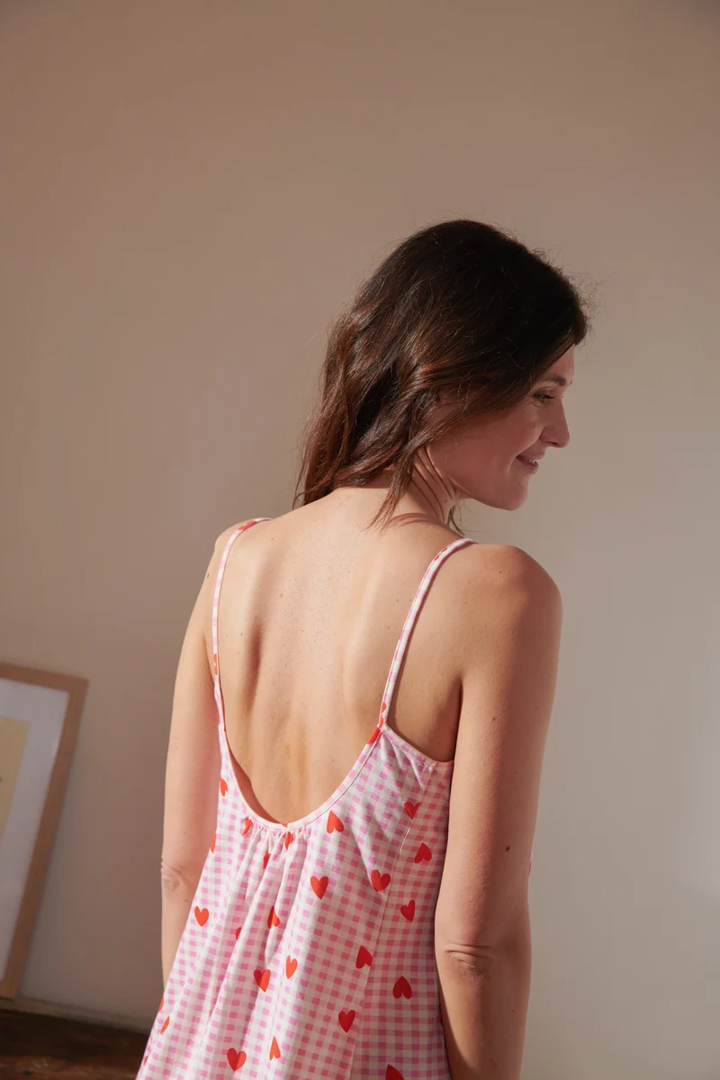 Nuisette Coton BIO - Vichy Coeurs Rose
