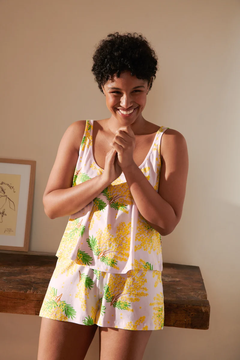 Pyjama Débardeur Coton BIO - Mimosa Lilas