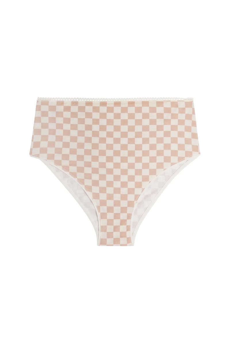 Culotte Taille Haute Coton BIO - Damier Rose