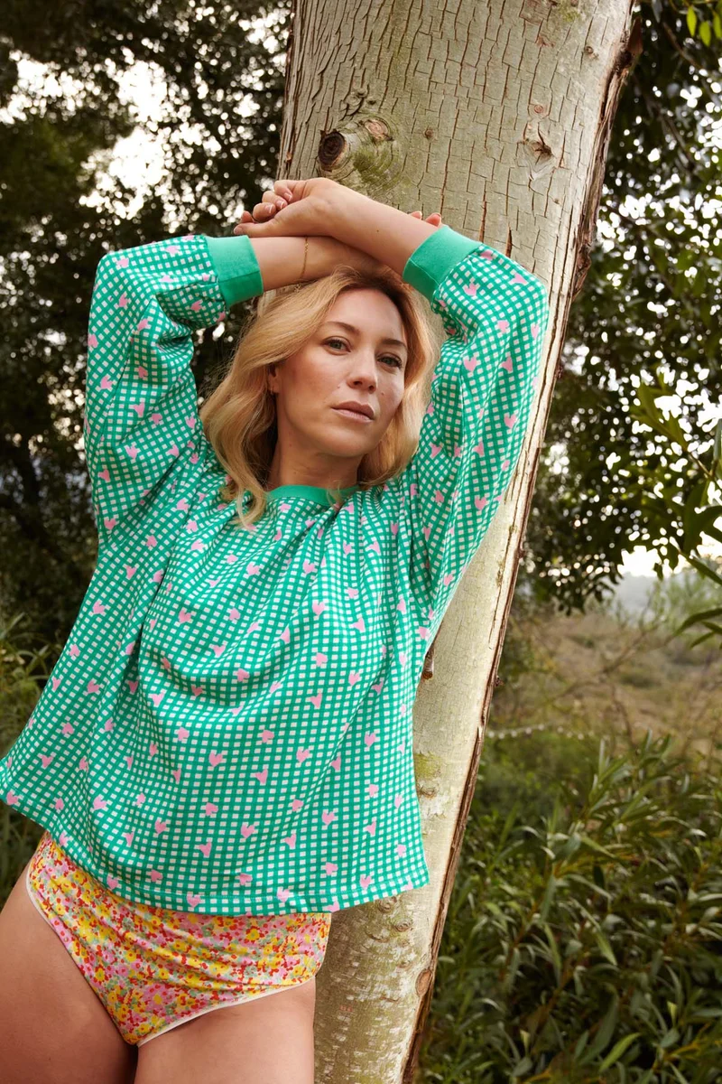 Sweat 100% Coton BIO - Vichy Coeurs Vert