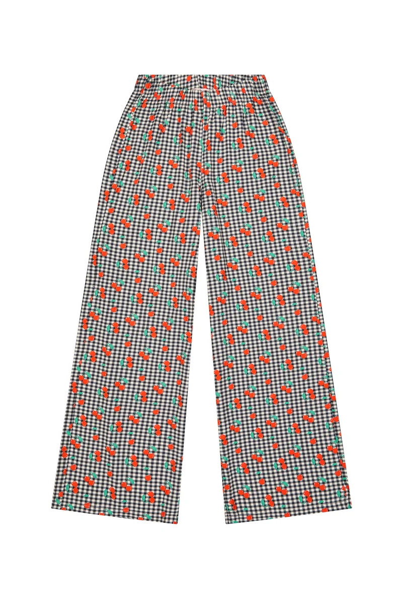 Pantalon Fluide Viscose - Vichy Cerises Noir