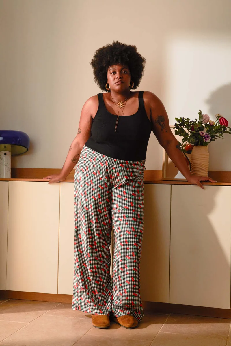 Pantalon Fluide Viscose - Vichy Cerises Noir