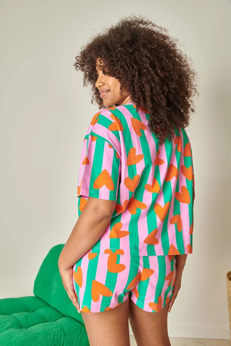 Pyjama Coton BIO - Coeurs Rayures