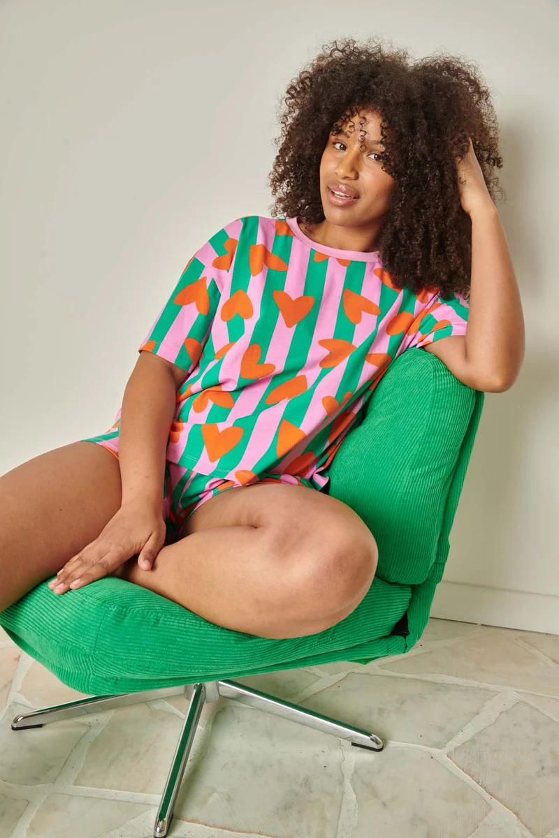 Pyjama Coton BIO - Coeurs Rayures