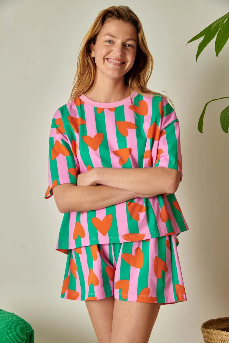 Pyjama Coton BIO - Coeurs Rayures