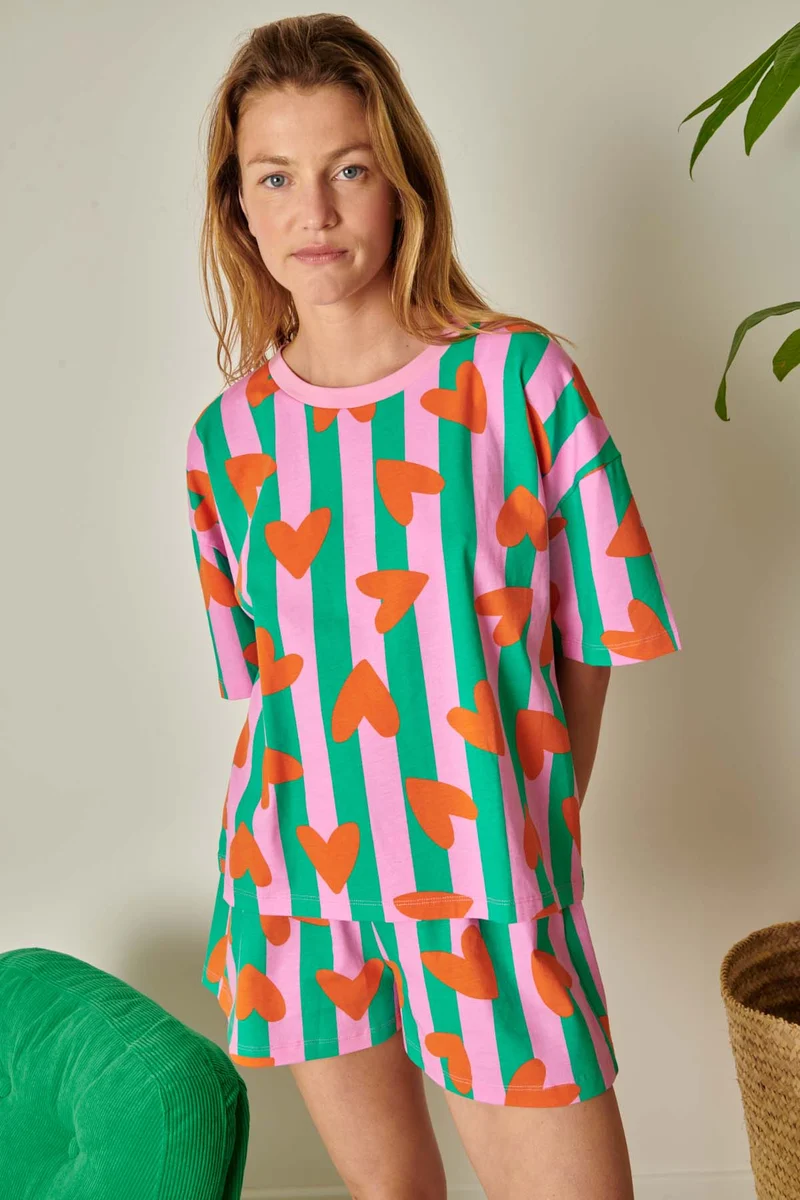 Pyjama Coton BIO - Coeurs Rayures