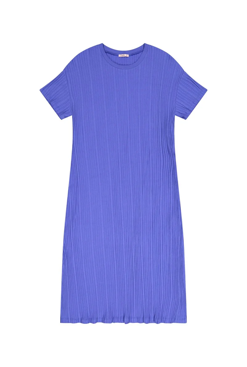 Robe T-shirt plissée Coton BIO - Bleu