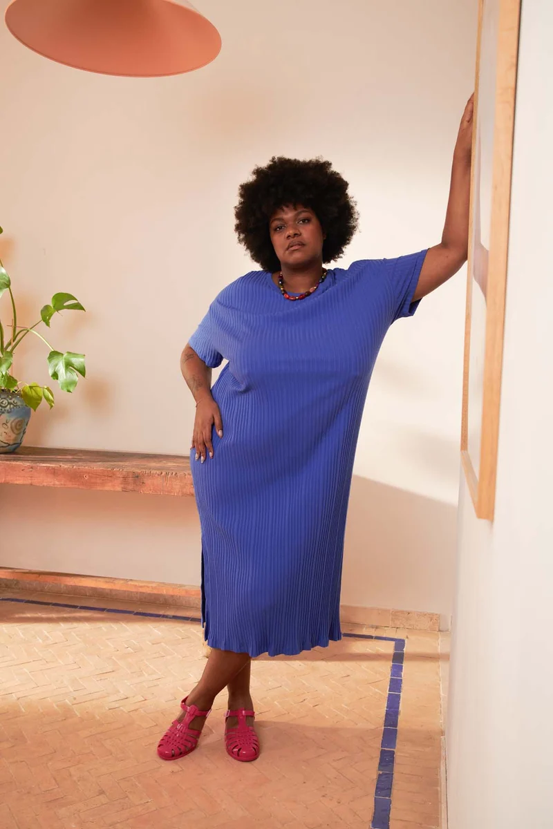 Robe T-shirt plissée Coton BIO - Bleu