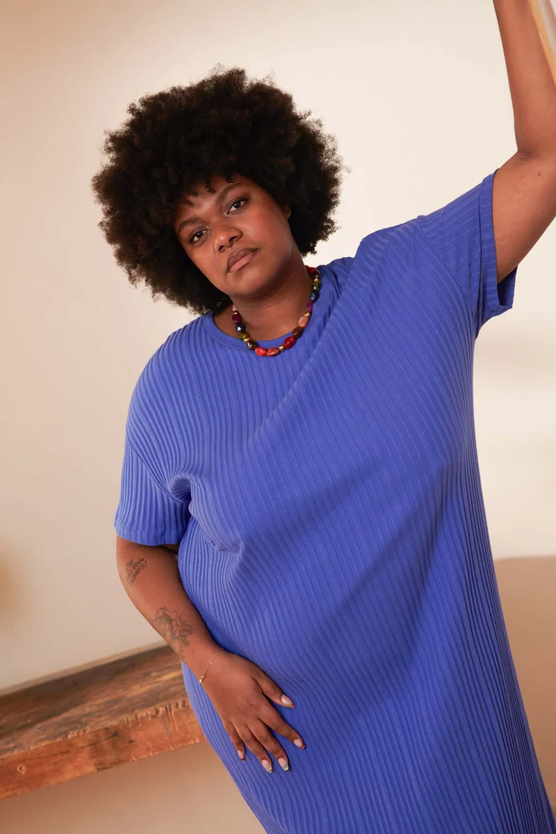 Robe T-shirt plissée Coton BIO - Bleu