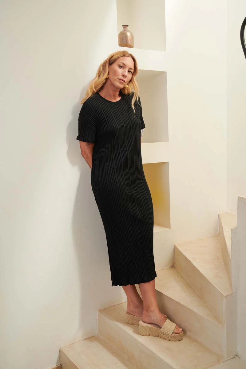 Robe T-shirt plissée Coton BIO - Noir