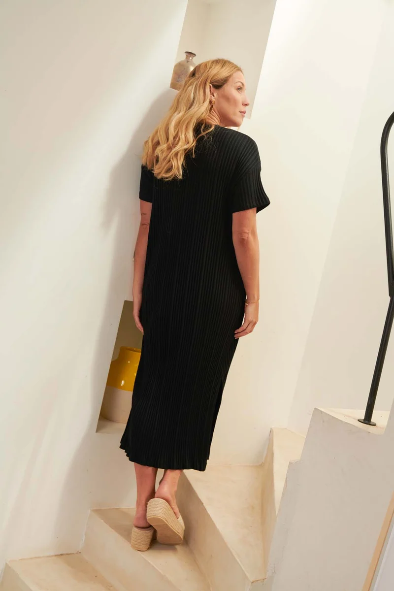 Robe T-shirt plissée Coton BIO - Noir