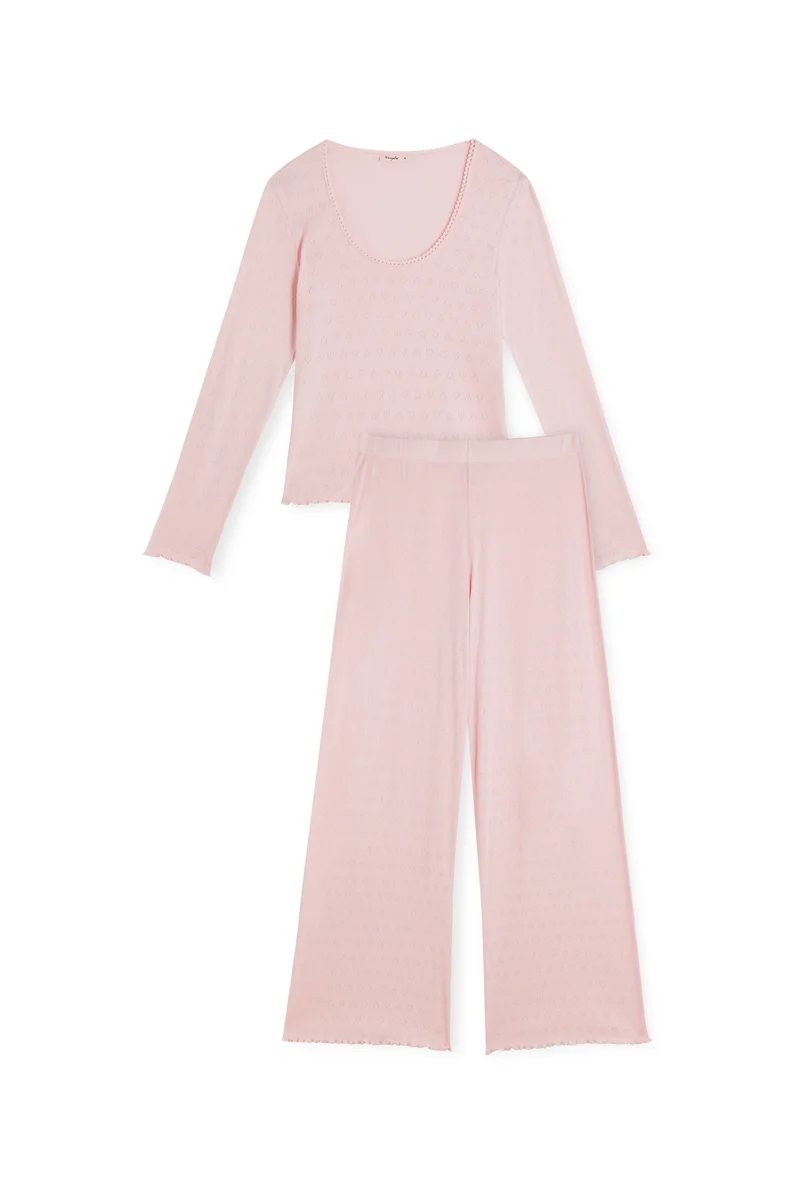 Pyjama Long Pointelle Coton BIO - Rose