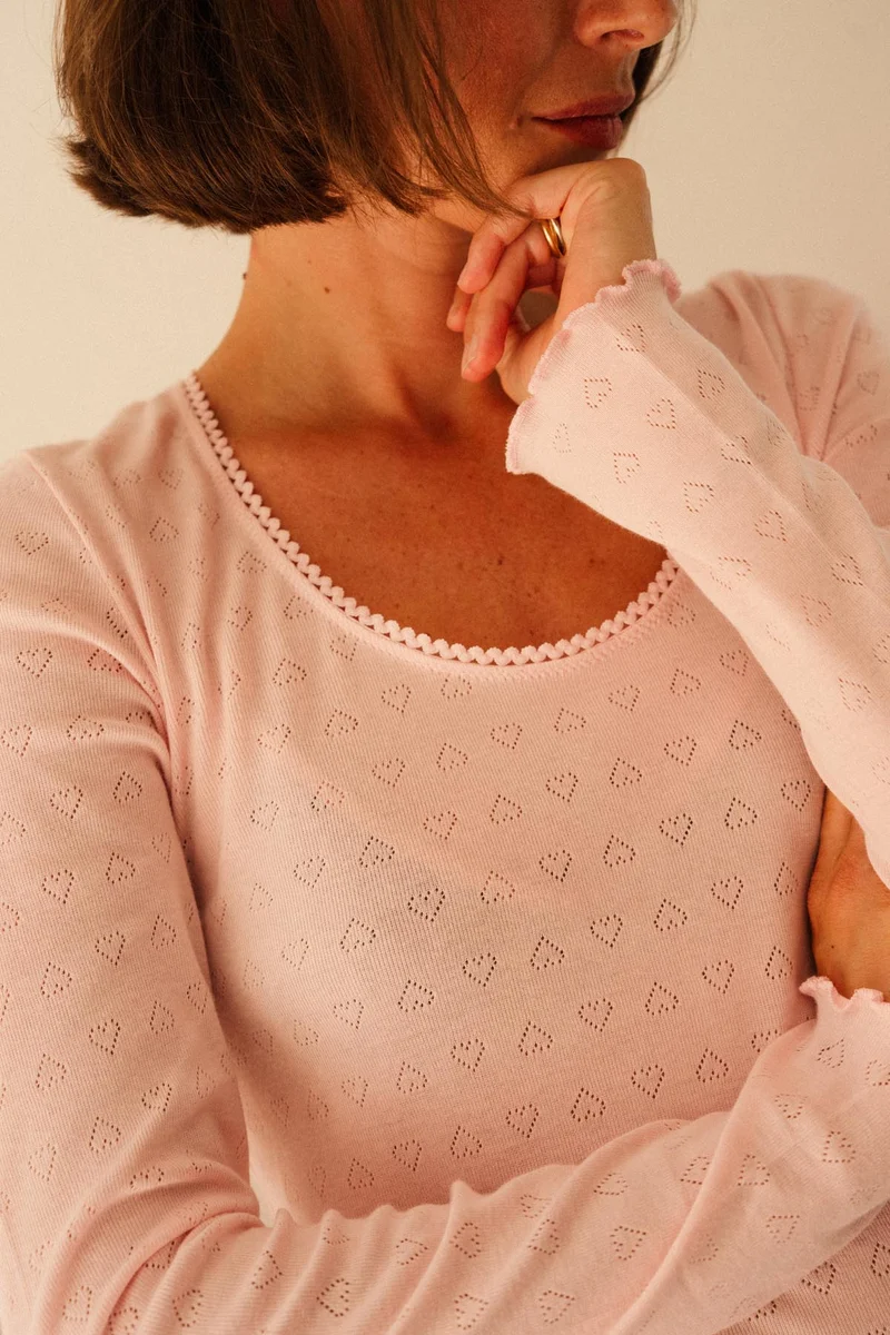 Pyjama Long Pointelle Coton BIO - Rose