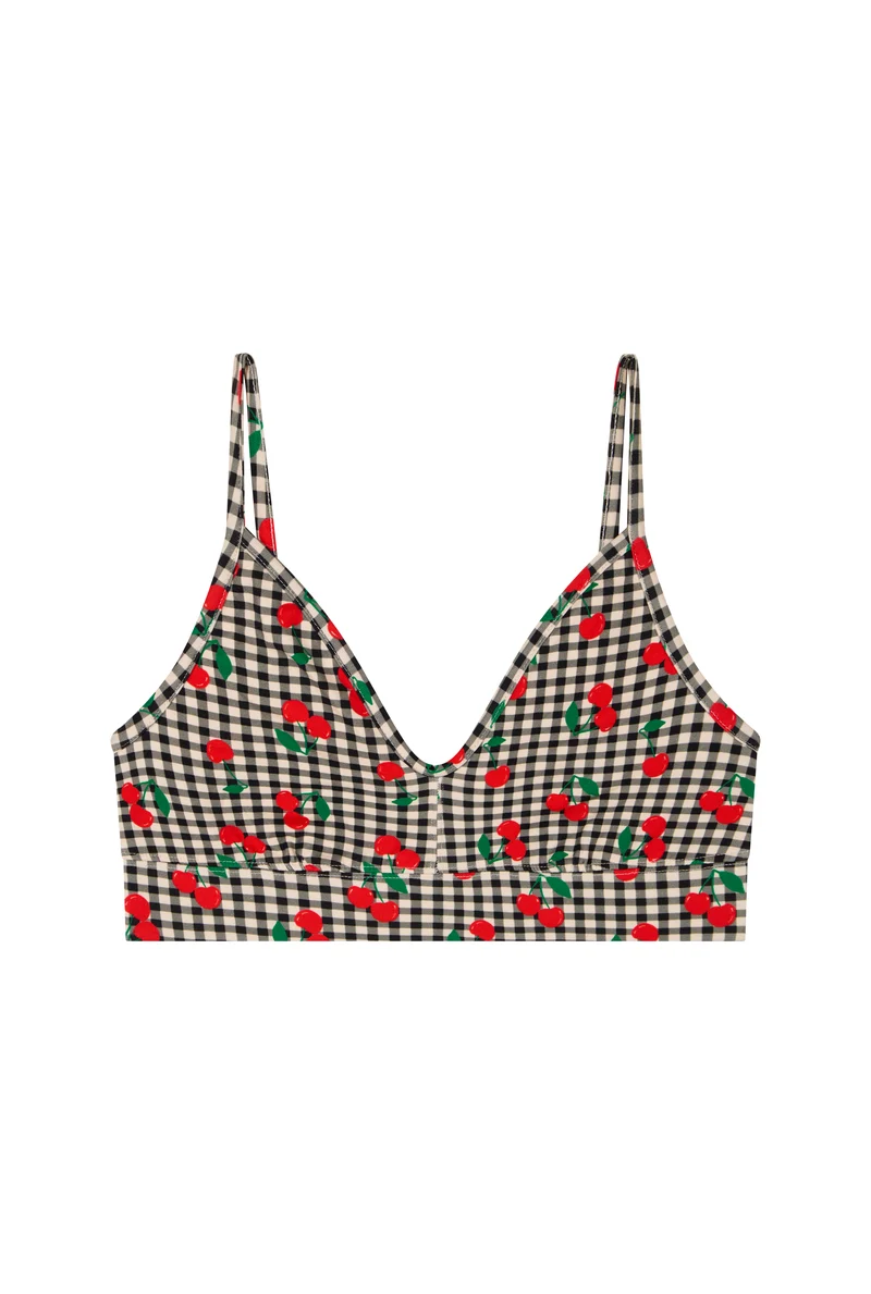 Brassière Coton BIO - Vichy Cerises Noir