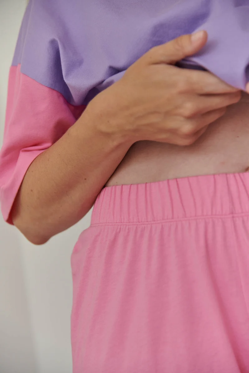 Pyjama Long Coton BIO - Colorblock Rose