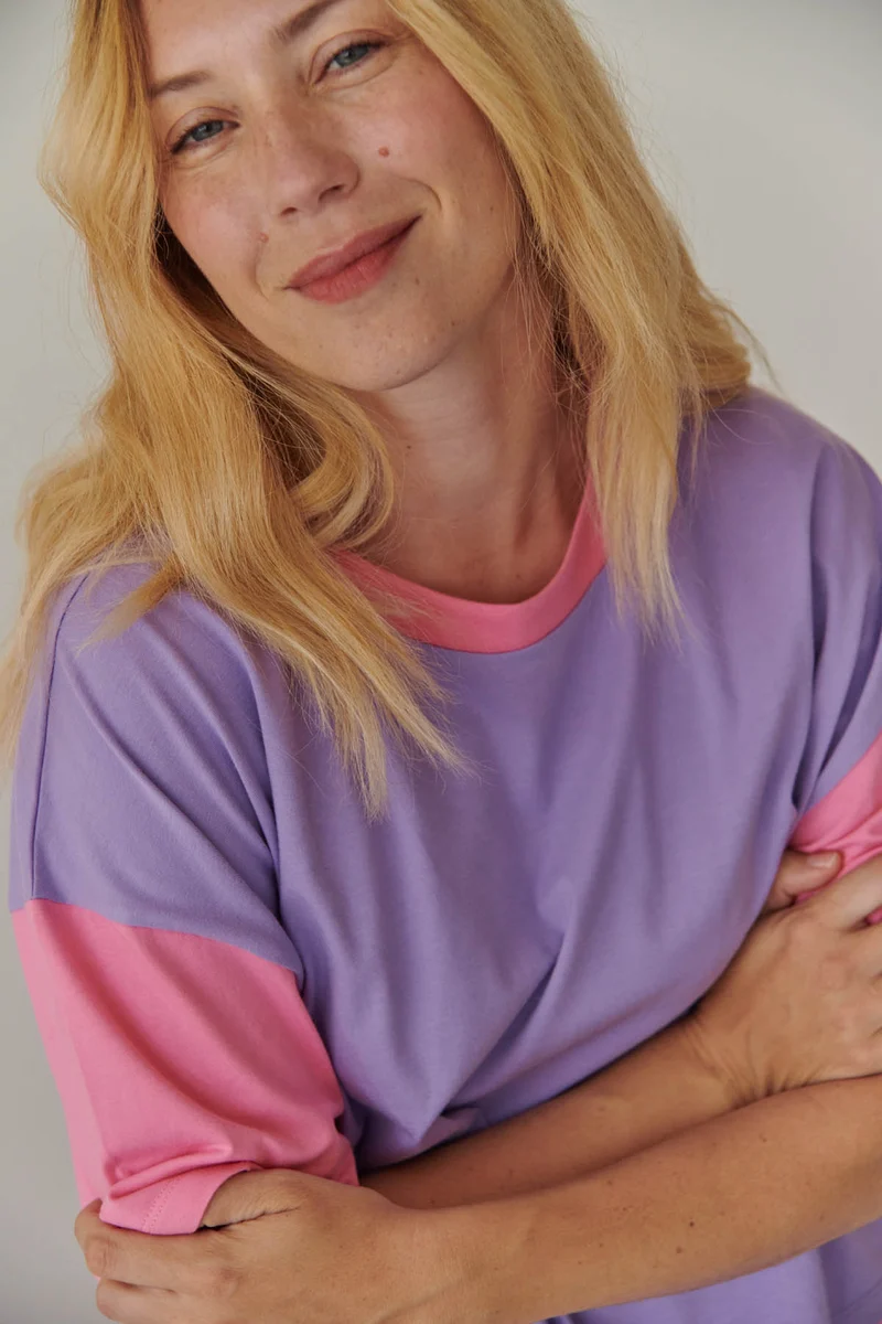 Pyjama Long Coton BIO - Colorblock Rose