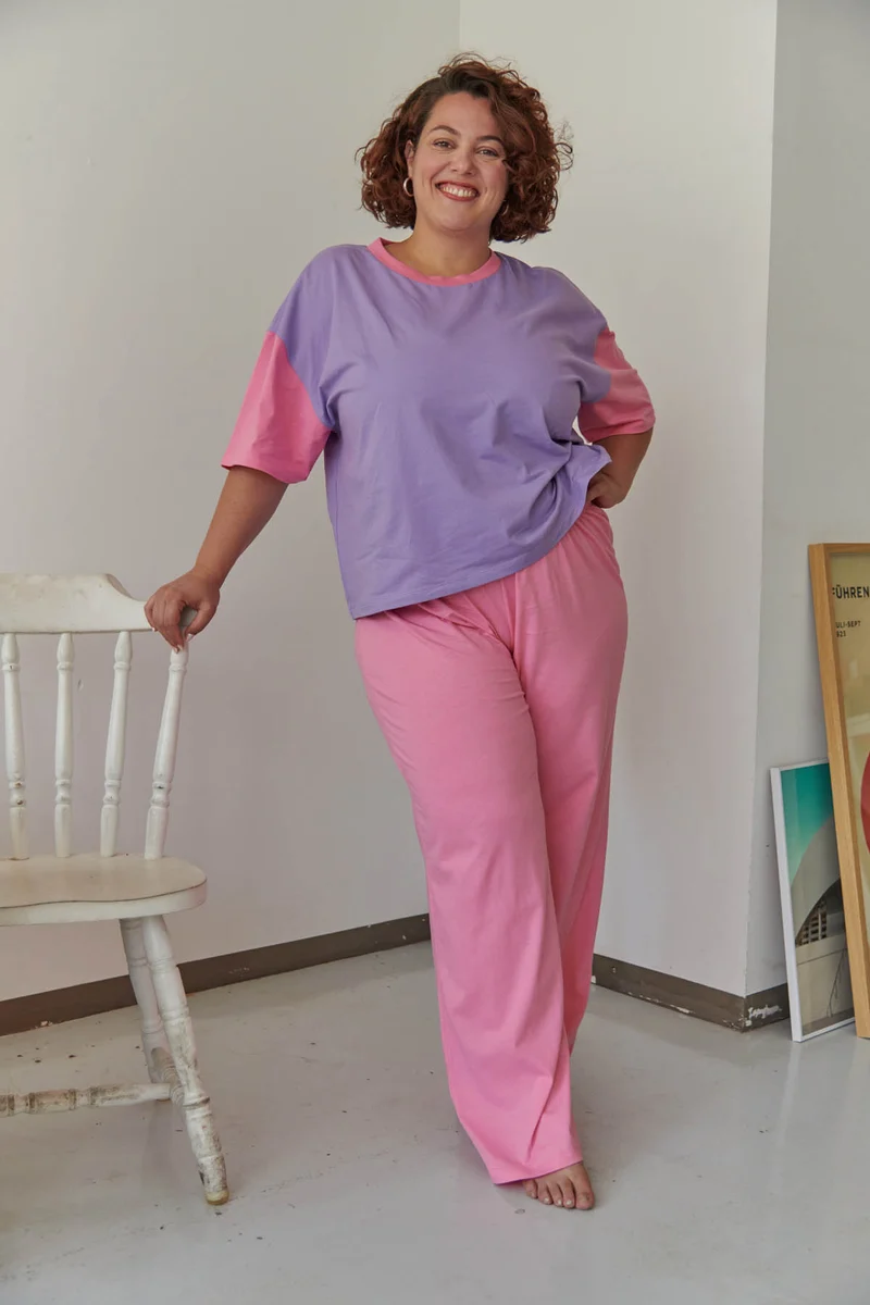 Pyjama Long Coton BIO - Colorblock Rose