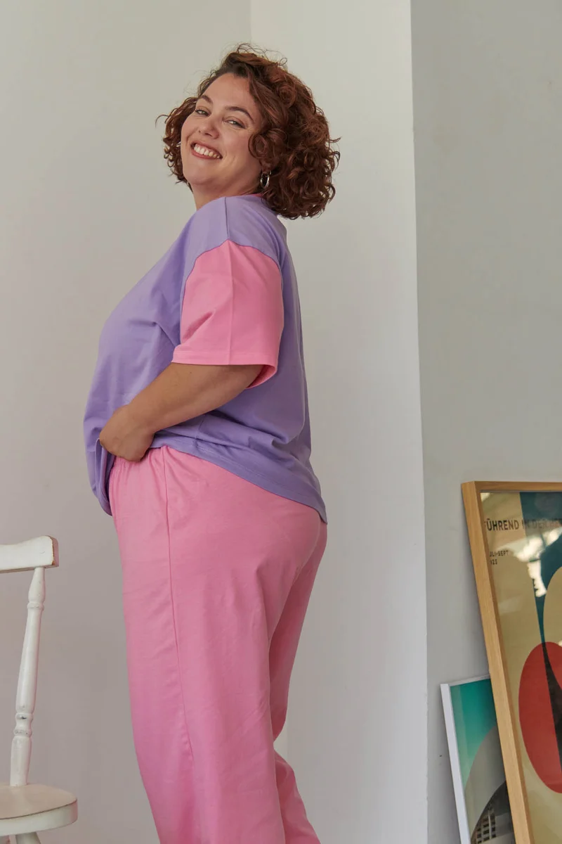 Pyjama Long Coton BIO - Colorblock Rose