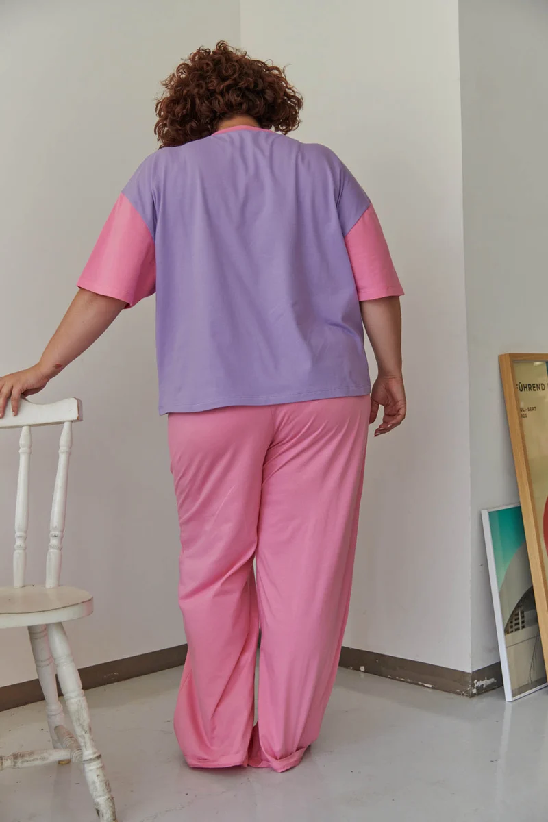 Pyjama Long Coton BIO - Colorblock Rose