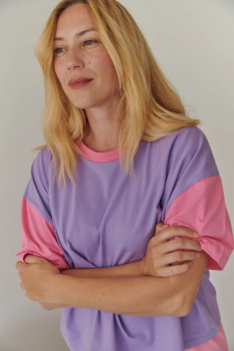 Pyjama Long Coton BIO - Colorblock Rose