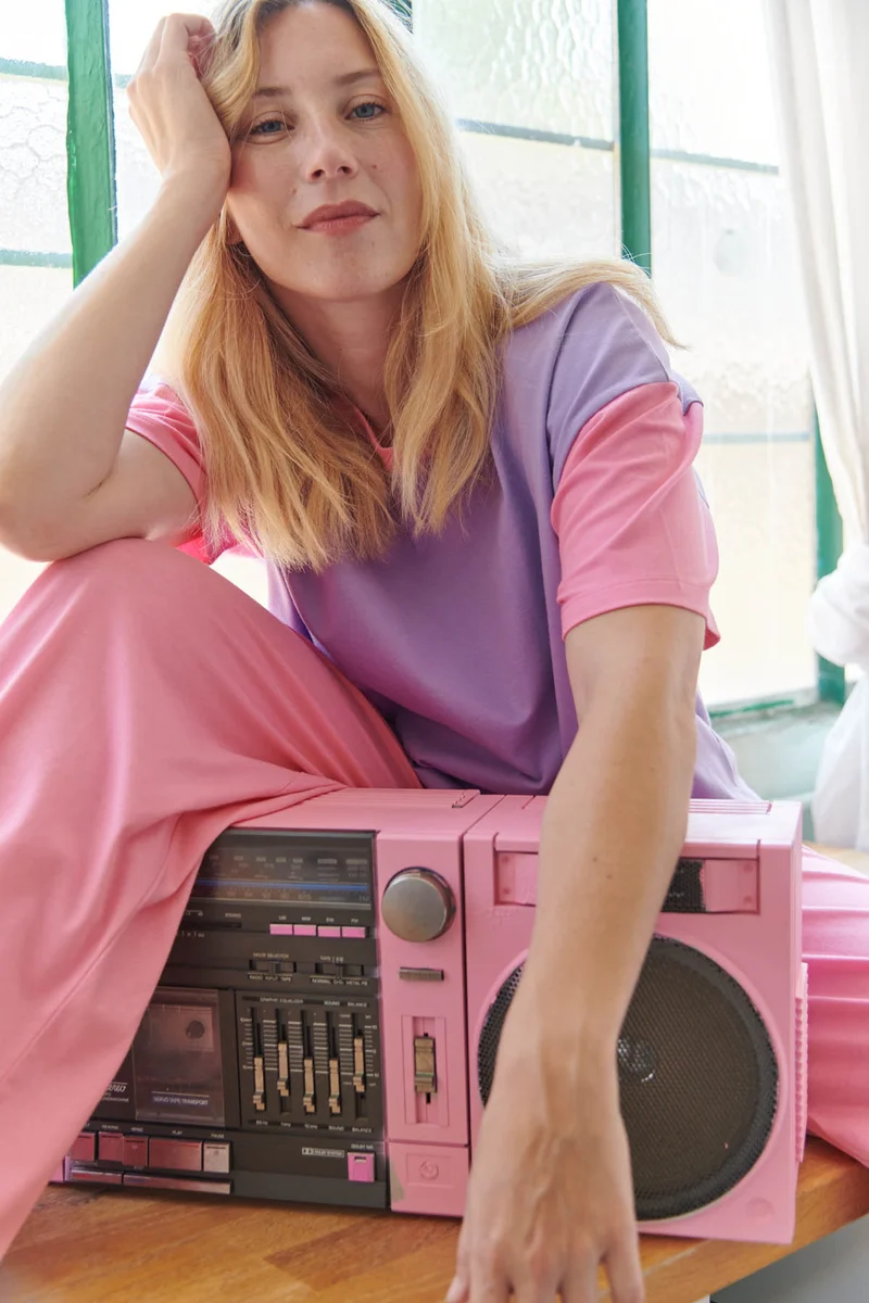 Pyjama Long Coton BIO - Colorblock Rose