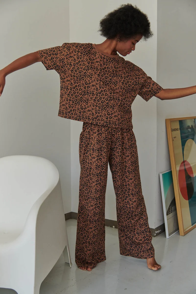 Pyjama Long Coton BIO - Léopard Marron