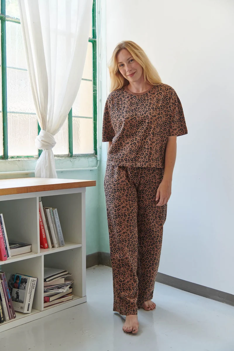 Pyjama Long Coton BIO - Léopard Marron