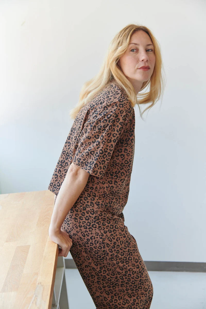 Pyjama Long Coton BIO - Léopard Marron