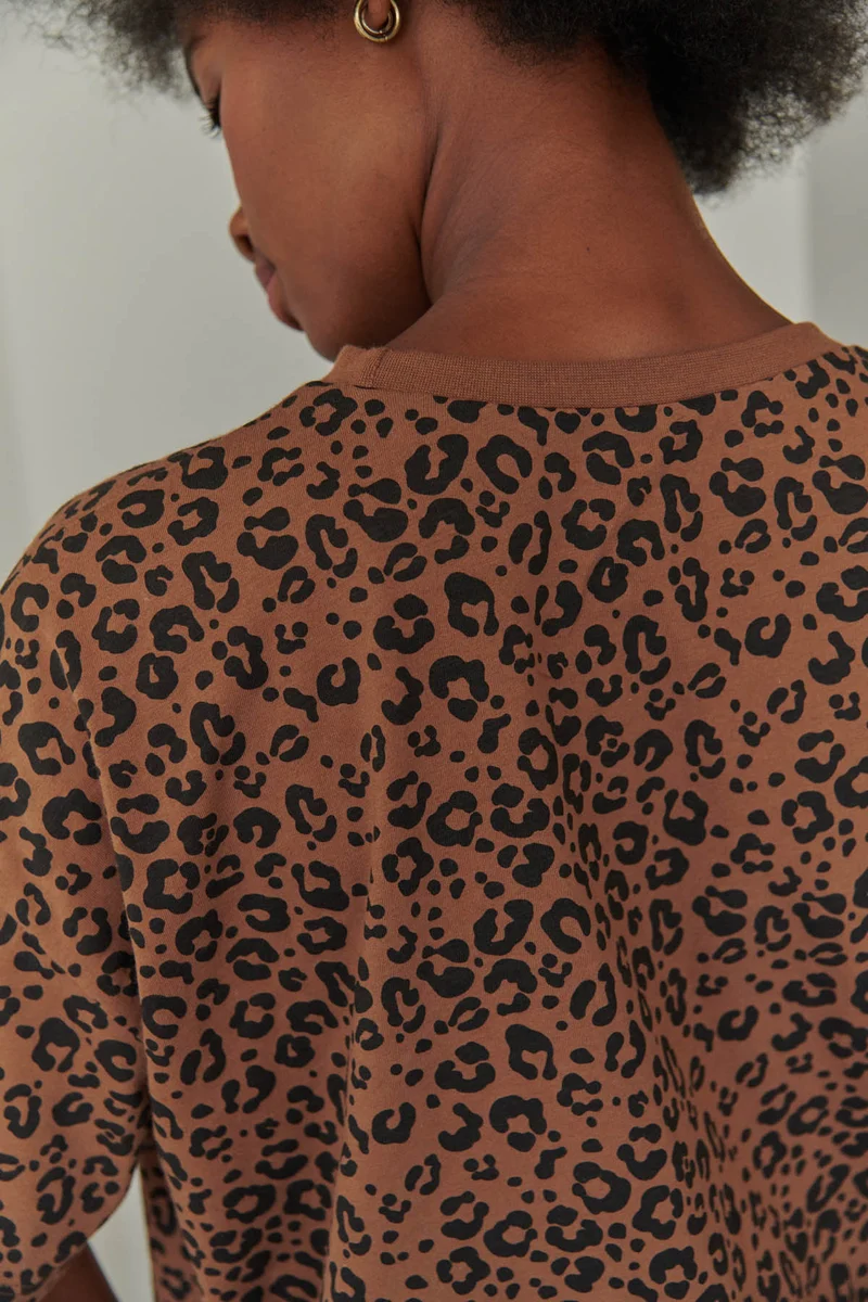 Pyjama Long Coton BIO - Léopard Marron
