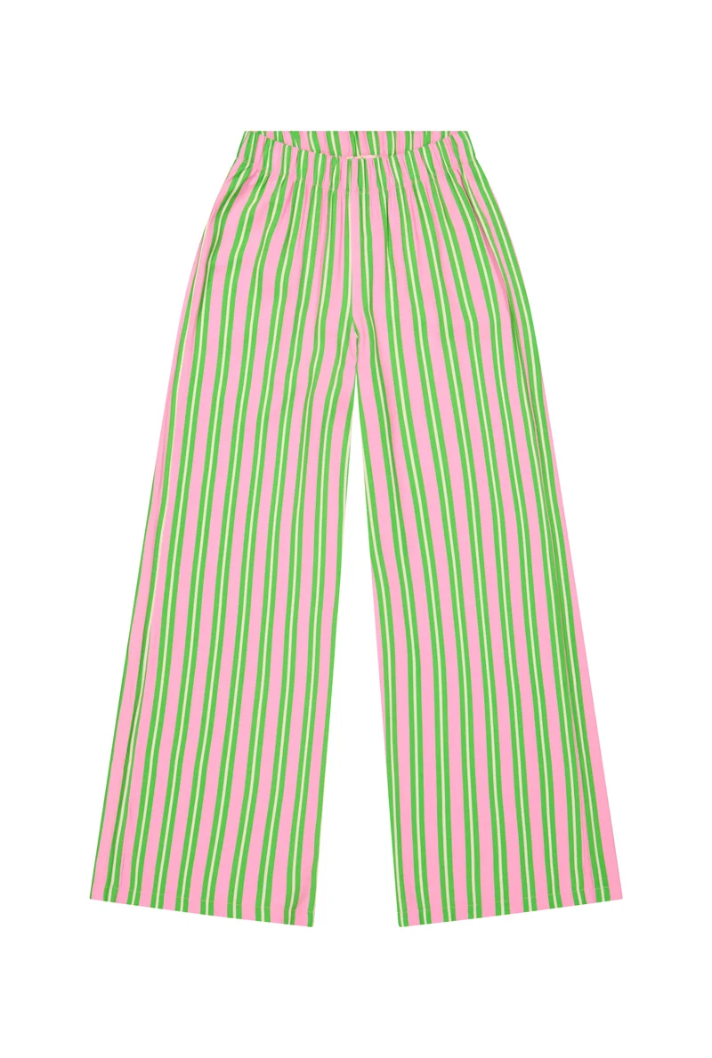 Pantalon Fluide Viscose - Rayures Vertes et Roses