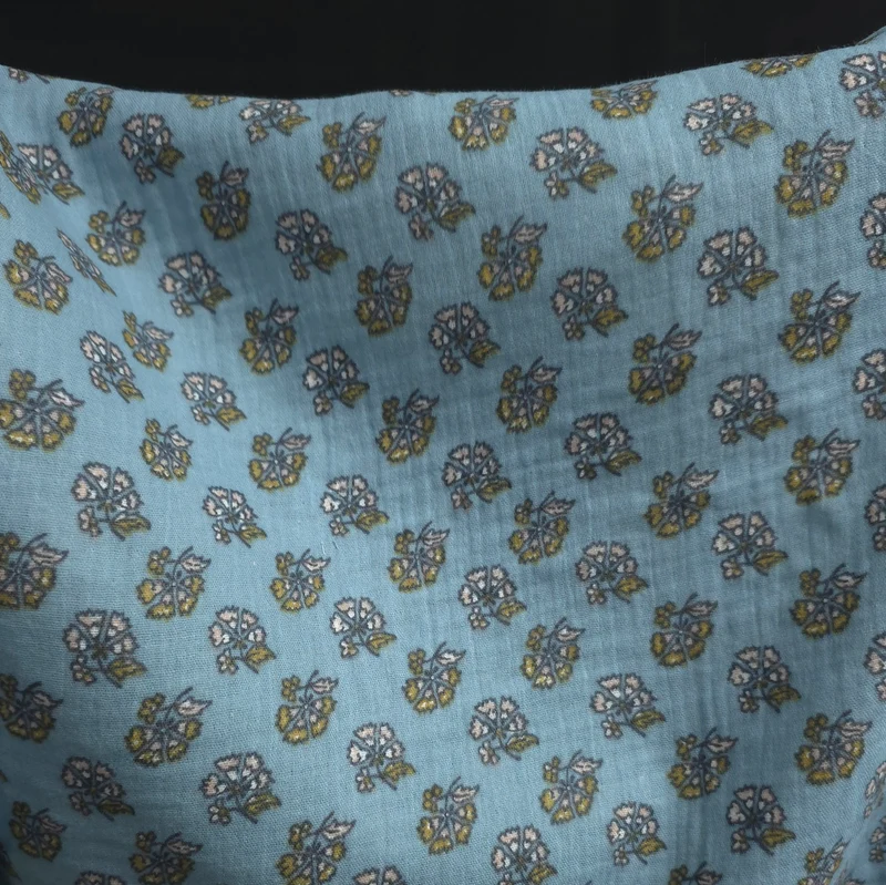 Double gaze de coton | Mini floral | Bleu poussiéreux