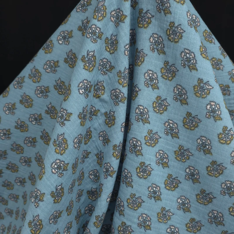 Double gaze de coton | Mini floral | Bleu poussiéreux