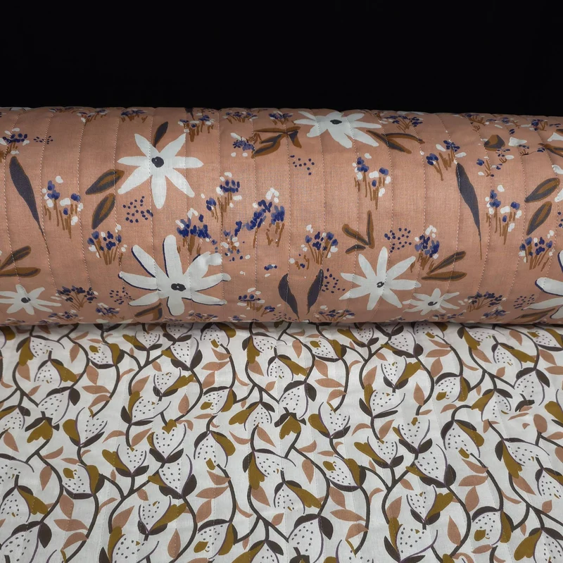 Coton matelassé réversible | Jardin de roses & floral ivoire | Blush