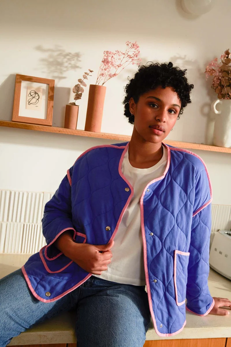 Veste Matelassée Coton BIO - Bleu et Rose