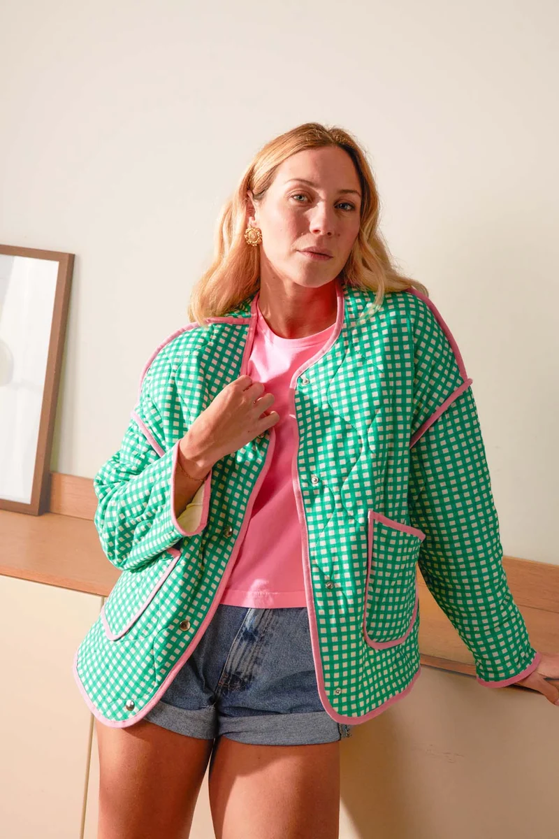 Veste Matelassée Coton BIO - Vichy Vert
