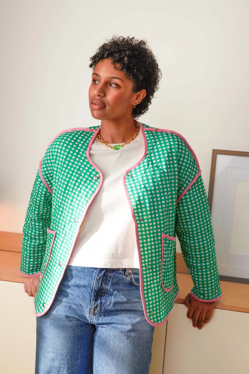 Veste Matelassée Coton BIO - Vichy Vert
