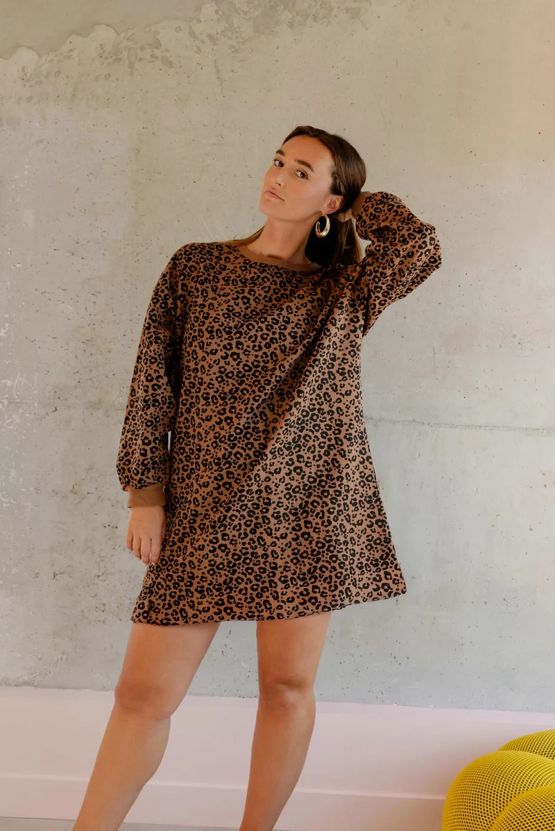 Robe Sweat 100% Coton BIO - Léopard Marron
