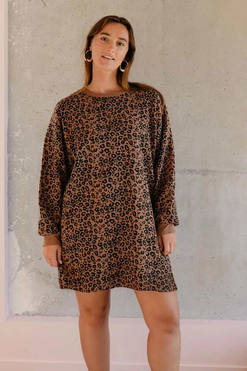 Robe Sweat 100% Coton BIO - Léopard Marron